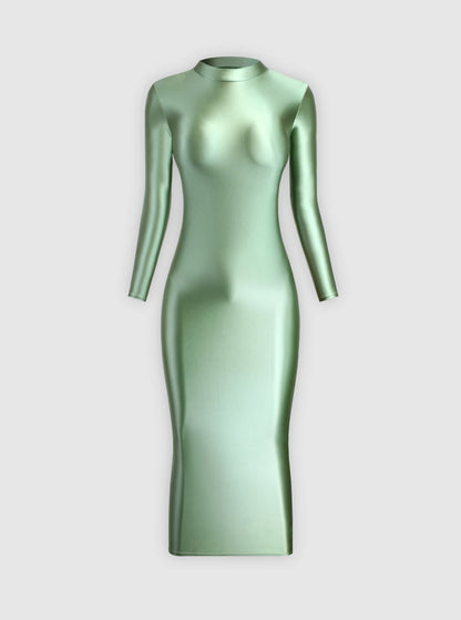 XCKNY Glossiness Series dress high neck long sleeve skirt silk longuette elastic silk tight skirt sports skirt sexy tight dress