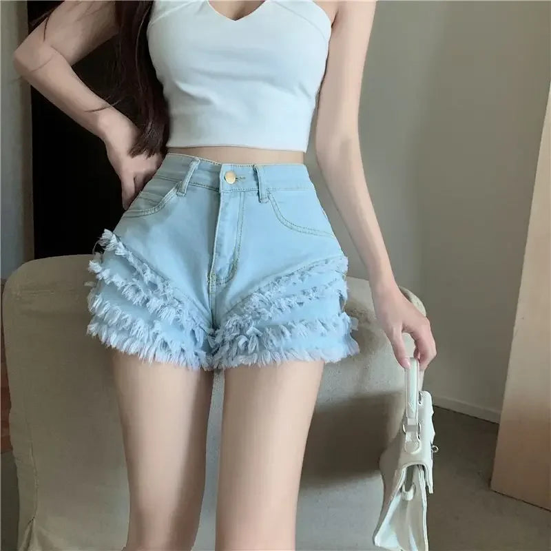 Female Short Jeans Pants High Waist Blue Women's Denim Shorts Classic Kpop Normal 2000s Clothes Y2k for Summer Jorts XL Outfits
