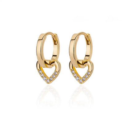 Hollow Heart Earrings for Women Stainless Steel Dangle Drop Earrings 2024 Trend Cubic Zirconia Wedding Couple Ear Jewelry aretes E3124G-12