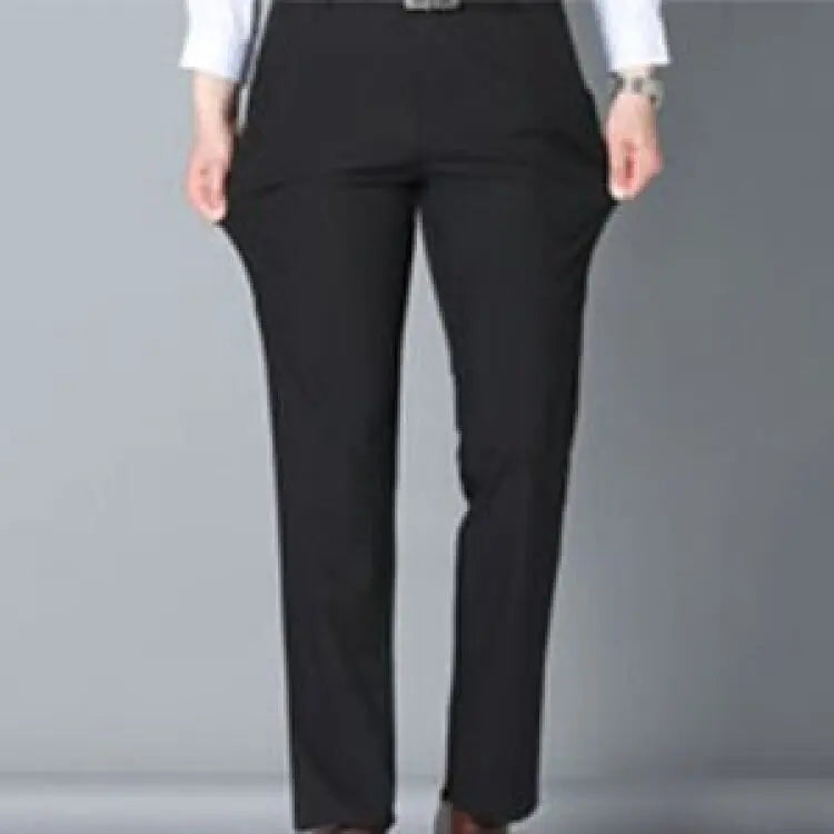 Men's ice silk suit pants Elastic mid-waist baggy trousers Straight business trousers Black CHINA