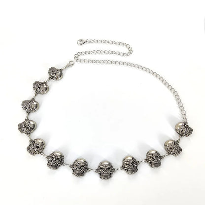 Punk Skull Silver Waist Chain Belt Female Gothic Designer Belts For Women Rock High-end Luxury Brands Metal Y2K Waistband Badiee Stylez