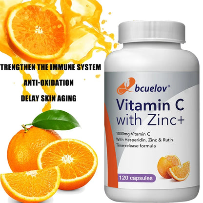 Vitamin C & Zinc Supplement, Excellent Source of Key Immune Health Nutrients, Antioxidant, 1000 mg, Immune Support, 120 Capsules