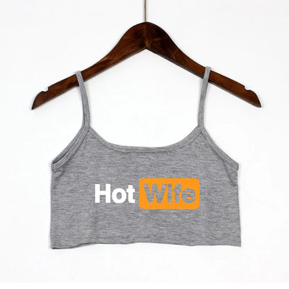 HOT WIFE Letters Print Female Sexy Crop Top Fashion Women's Sexy Elastic Cotton Camis Sleeveless Short Girls Tank Top Bar Women