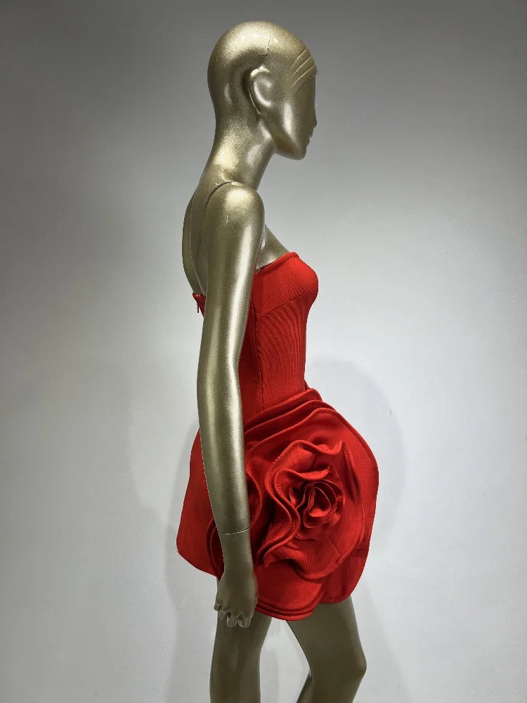 Summer New 2024 Women Sexy Strapless Crystal Flower Bodycon Bandage Dress Celebrity Elegant Birthday Mini Evening Party Dress