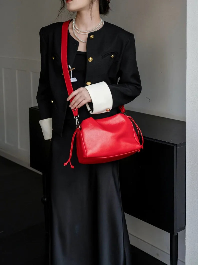 Ladies' New Premium Full-Grain Wrinkled Leather Crossbody Bag - Women's Chic Shoulder Commuter Bag with Organizer Pockets