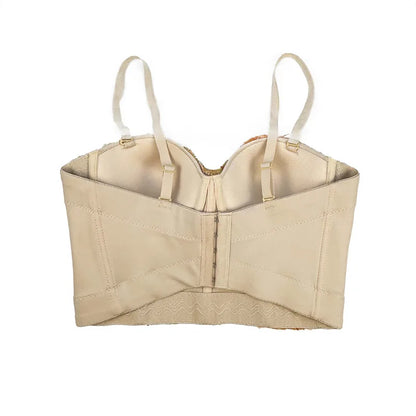 Flower Embroidery Bead Fish Bone Suspender Women Bra Sexy Exposed Waist Metal Buckle Top Party Vacation Female Tops 2025 Summer