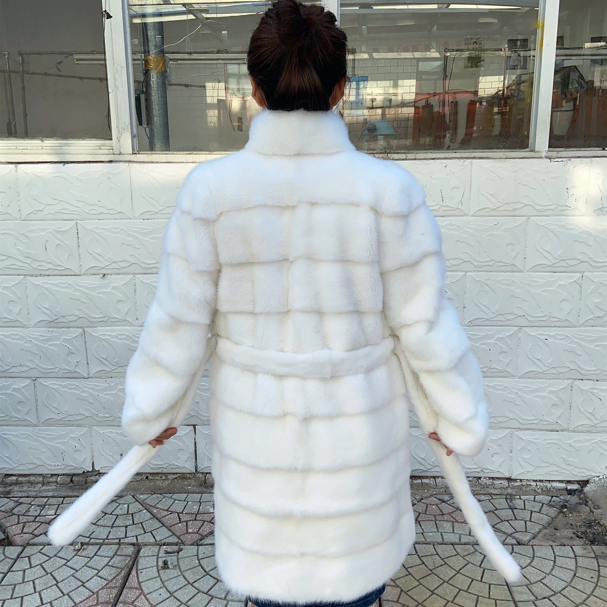 Fancy Rani Real Mink Fur Coat Natural White Women Winter Long Leather Jacket Luxury Female Clothes Mink Fur Coat Women Promotion Badiee Stylez