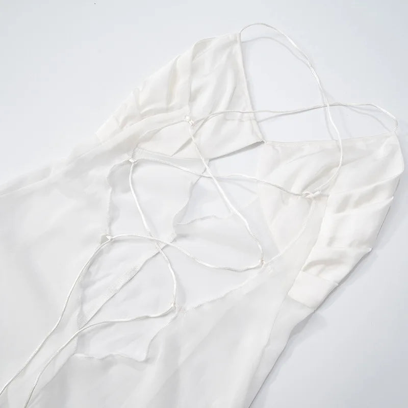 Shestyle 2025 Women Summer Outfits Beachwear Vacation Transparent Mermaid Dress Backless V Neck Spaghetti Strap Hollow Out