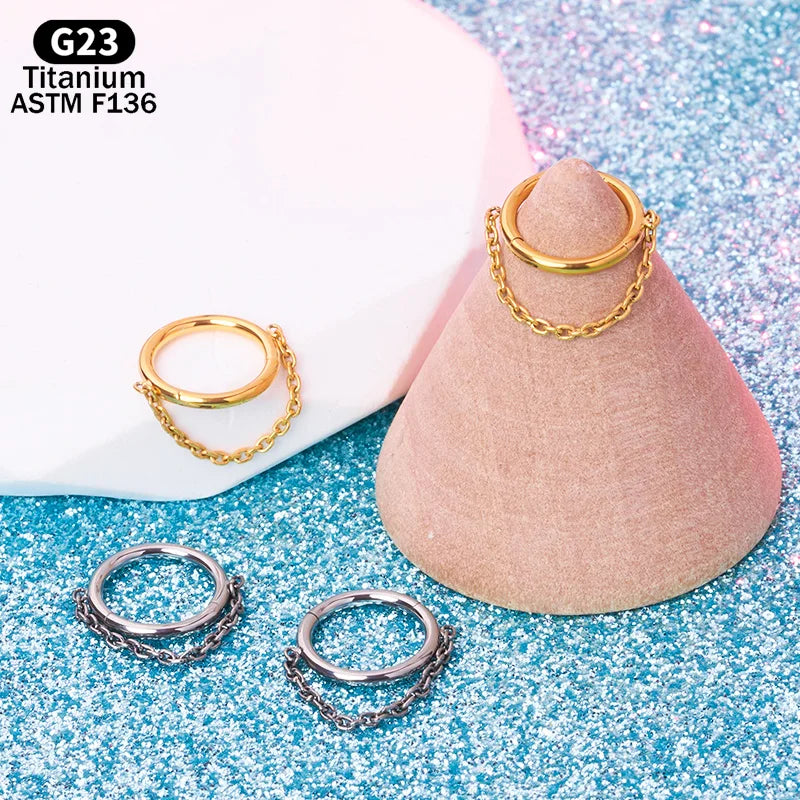 G23 Titanium Piercing Hoop Earring Dangling Chain Segment Ring Septum Clicker Ear Cartilage Helix Tragus Lobe Nose Body Jewelry