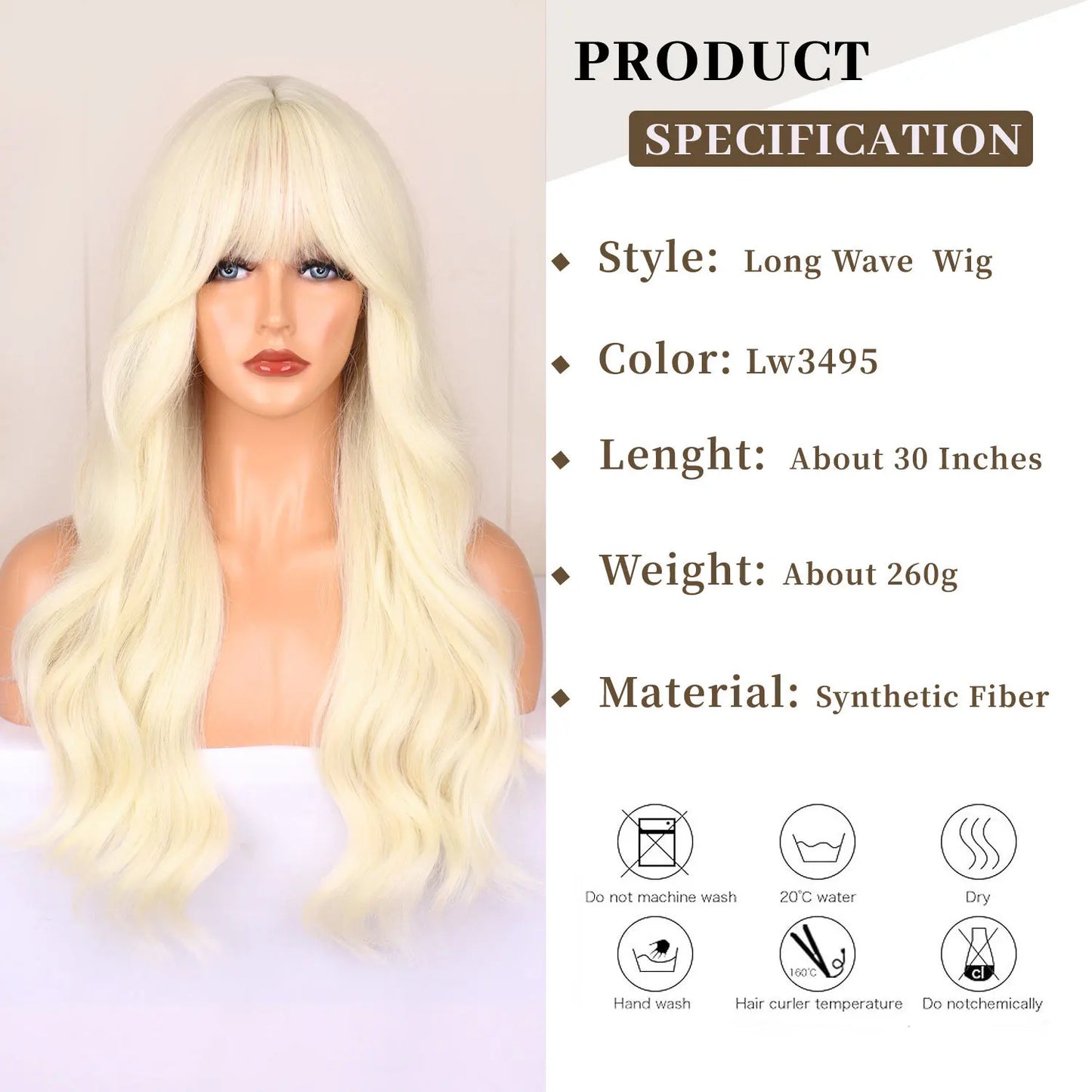 Light golden synthetic wig with big waves for Halloween party, cosplay wig, everyday wig, high-temperature hair silk wig set Badiee Stylez