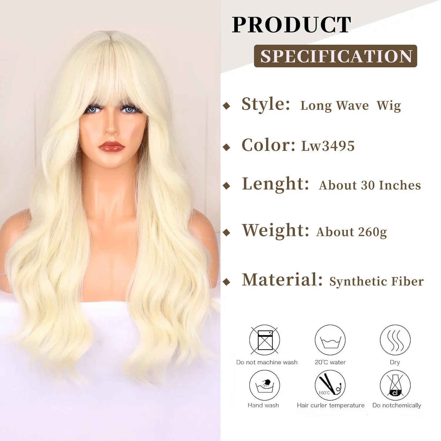 Light golden synthetic wig with big waves for Halloween party, cosplay wig, everyday wig, high-temperature hair silk wig set Badiee Stylez