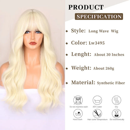 Light golden synthetic wig with big waves for Halloween party, cosplay wig, everyday wig, high-temperature hair silk wig set Badiee Stylez