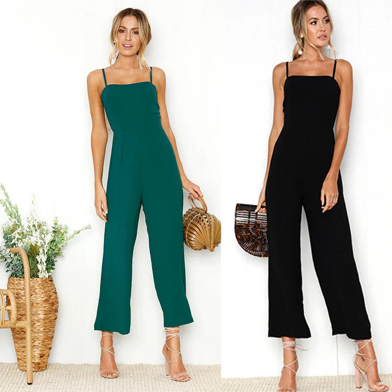 Women's Wide-legged Long Jumpsuit Spring Summer Solid Color Sexy Chest-wrapped Zipper Suspenders New 2024 Lady Slim Jumpsuit
