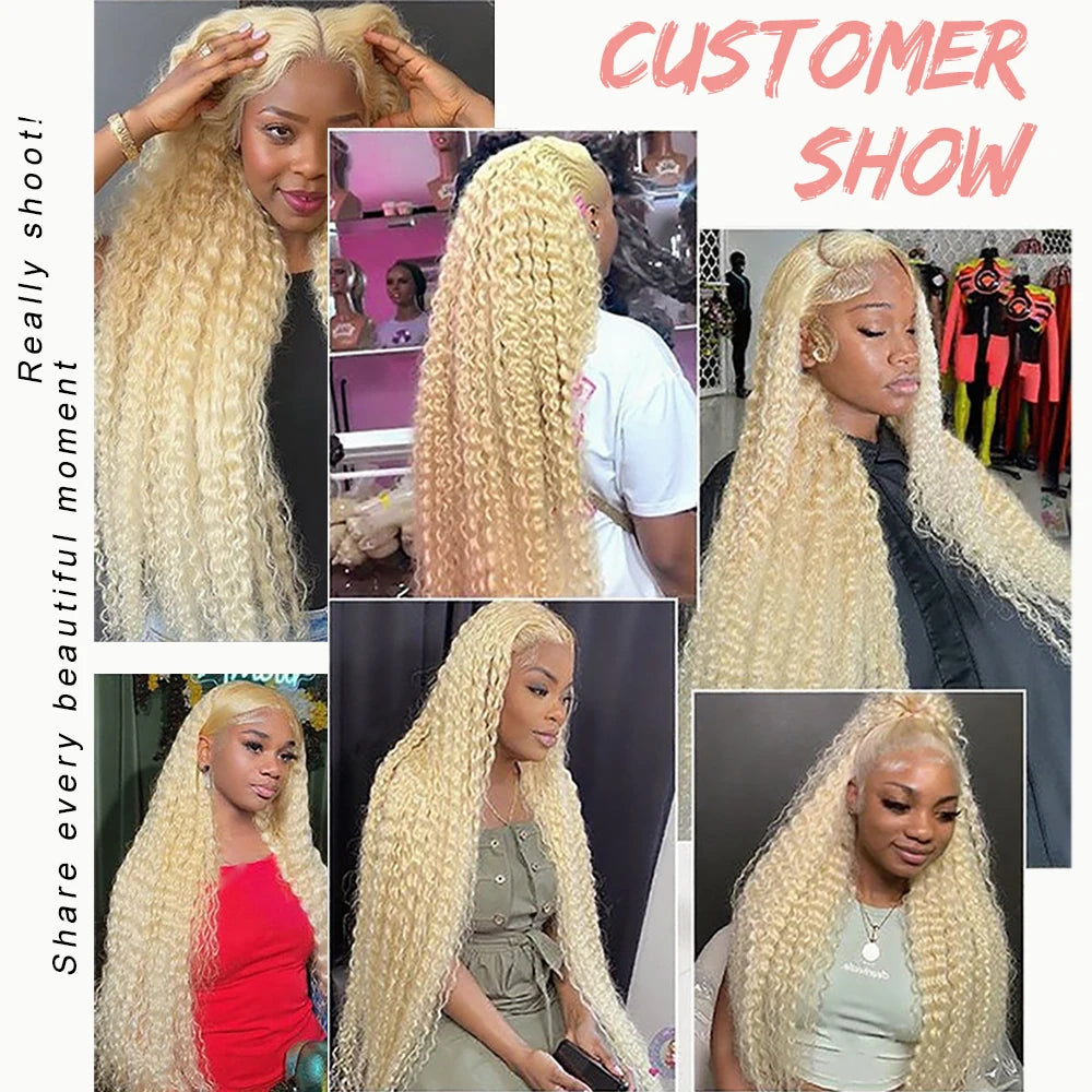613 Blonde HD Lace Frontal Wig 13x4 13×6 Deep Wave Lace Front Human Hair Wig Colored Curly Wigs Water Wave Wigs For Women ﻿ ﻿ Badiee Stylez