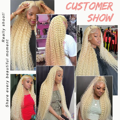613 Blonde HD Lace Frontal Wig 13x4 13×6 Deep Wave Lace Front Human Hair Wig Colored Curly Wigs Water Wave Wigs For Women ﻿ ﻿ Badiee Stylez