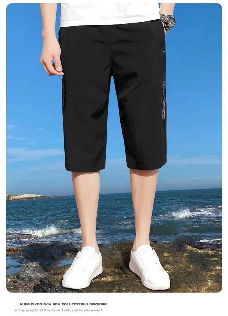 Men's work pants, knee length pants, zippered pockets, summer shorts, hiking and jogging elastic waist sportswear Badiee Stylez