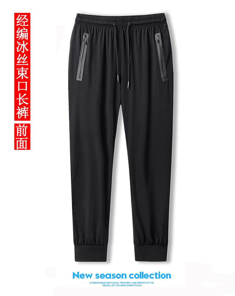 Big Size Men's Pants Ice Silk Stretch Elastic Waist Sweatpants Men Summer Casual Sport Joggers Black Mesh Trouser Male Large 9XL