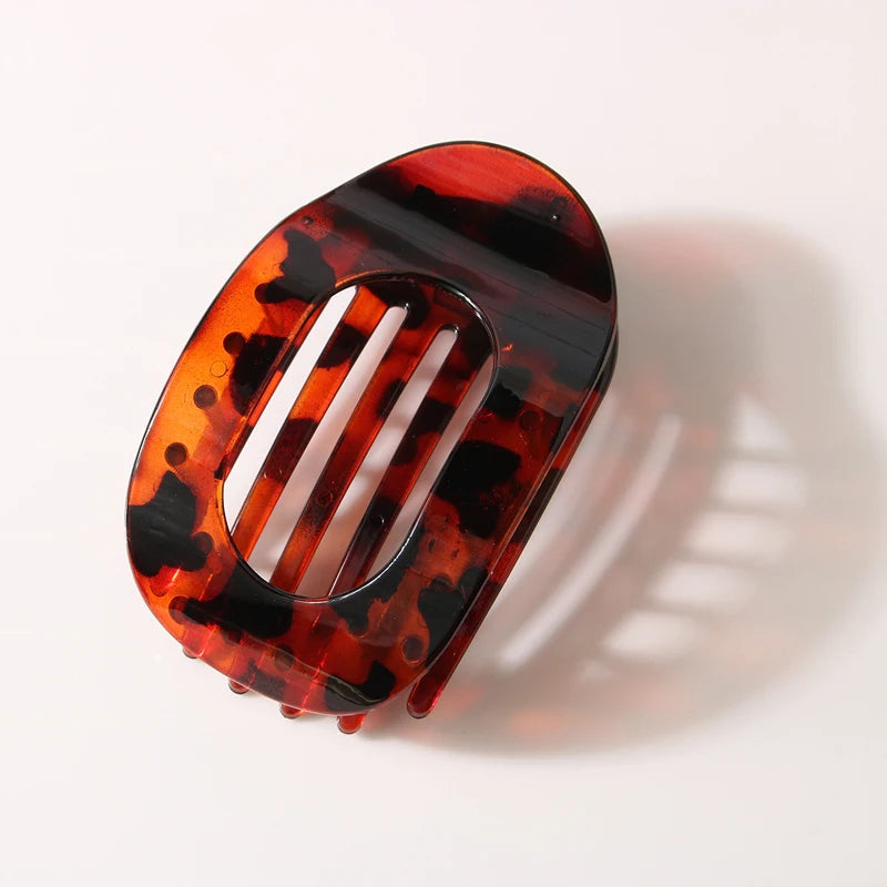 Fashion Oval Flat Hair Clips for Women New Design Leopard Large Flat Round Claw Clip French Concord Hair Clips Hair Accessories 131D-1PCS HBW