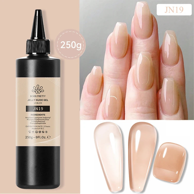 BORN PRETTY 250g Translucent Jelly Red Nude Gel Nail Polish Winter Autumn Manicure Soak Off UV LED Nail Art Gel Christmas Red 250gJN19
