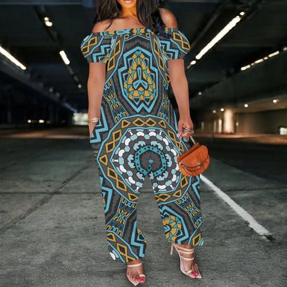 Women Plus Size One Piece Outfits Leopard Print Off Shoulder Short Sleeve Loose Long Pants Jumpsuits Badiee Stylez
