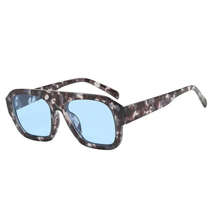 JNPCXI Fashion Square Women Sunglasses Shades UV400 Retro Leopard Tea Candy Color Gradient Men Punk Sun Glasses Gray Flower Blue