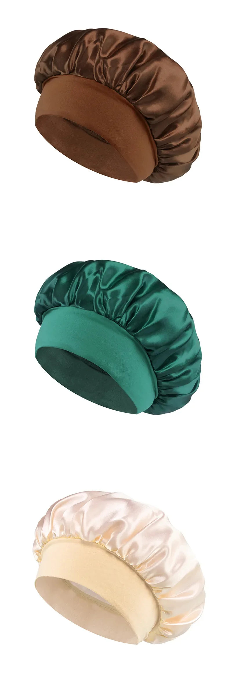 Women Satin Bonnet Hair Bonnet for Sleeping Hair Care Silk Bonnets Solid Wide-brimmed Sleeping Hat with Elastic Soft Band Badiee Stylez