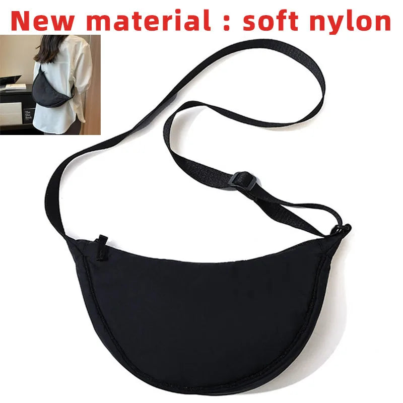 Solid Color Women's Portable Shoulder Bag Simple Female Nylon Cloth Padded Crossbody Bags Travel Purse Handbags Messenger Bag new black