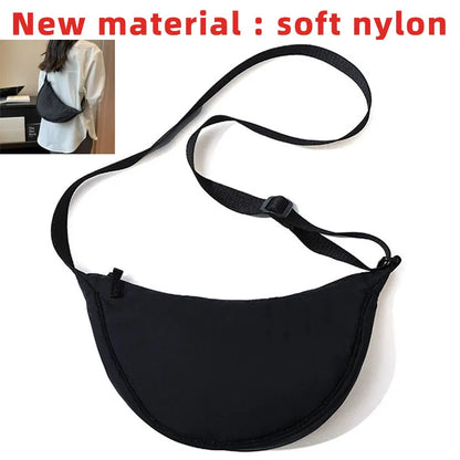 Solid Color Women's Portable Shoulder Bag Simple Female Nylon Cloth Padded Crossbody Bags Travel Purse Handbags Messenger Bag new black