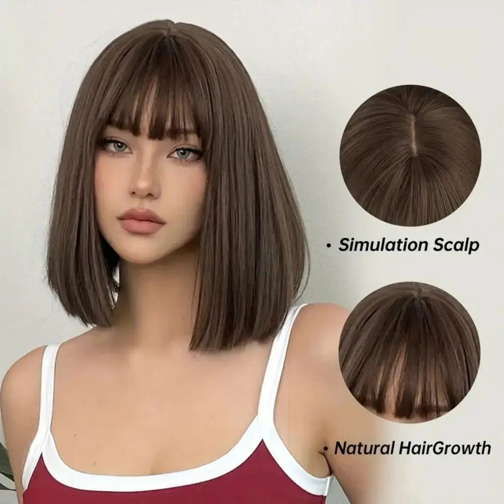 Light Brown Synthetic Wig For Short Straight Hair Bob For Women To Use For Daily Halloween Party Cosplay Badiee Stylez