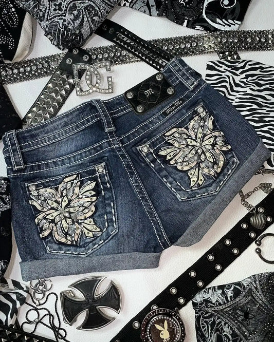 Y2k Shorts Women Harajuku Oversized Pattern Ironing Retro Goth Women Clothing Jean Shorts High Waist Hip Sexy Girl Biker Shorts 1