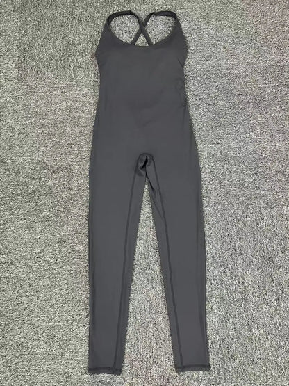 Rompers Yoga Sets Solid Black Hollow Out Bandage Backless Cross Jumpsuit for Women Fitness One-piece Gym Clothing Tracksuit