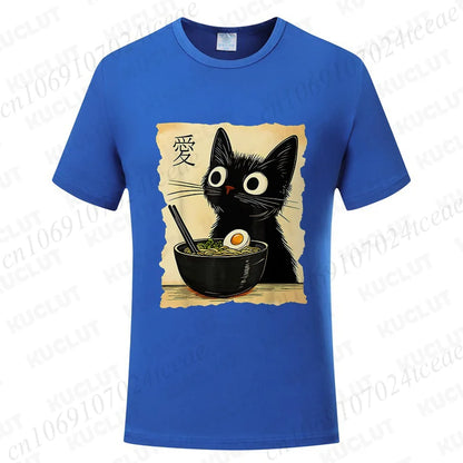 Funny Cat Ramen Graphic Tee Japanese Kawaii Anime Cat T-Shirt Fashion T-shirts Short Sleeve Clothes Trend Casual Unisex Tshirts X250102-1-7
