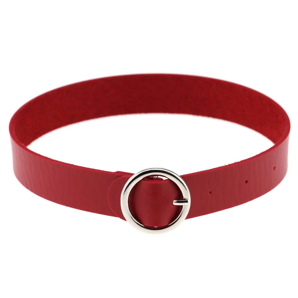 DIEZI Men Harajuku Red PU Leather Necklace Choker Women Ladies Punk Gothic Vintage Statement Collar Pendant Necklace New Jewelry