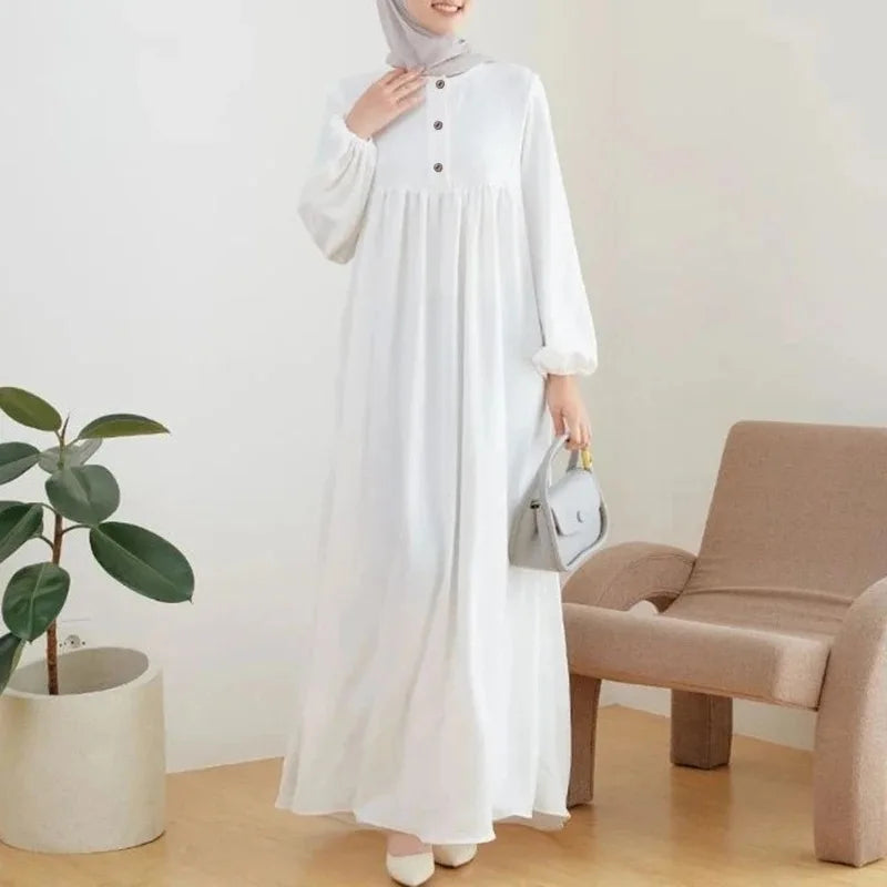 Stylish Casual Robe Bubble Sleeve Dress White