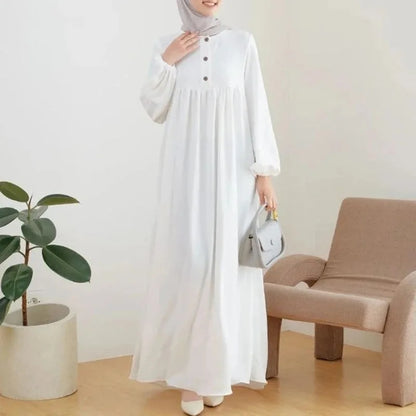 Stylish Casual Robe Bubble Sleeve Dress White