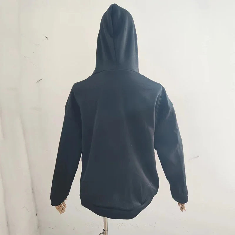 Y2K Gothic Butterfly Print Zip Up Women Hoodies 2025 Winter Grunge Skeleton Sweatshirt Casual Hooded Jacket Streetwear Hoodie