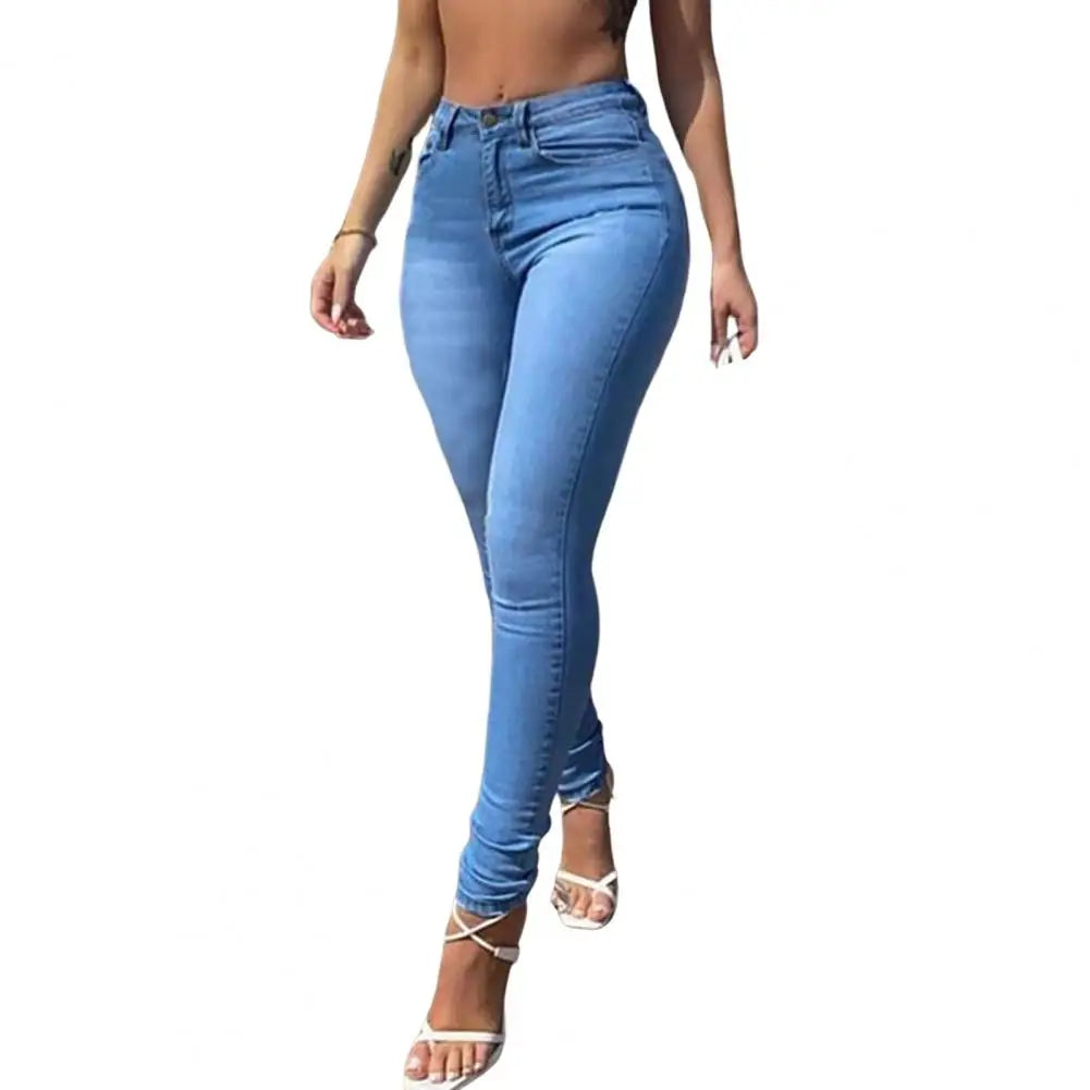 Skinny Pants Long Lasting Slim-fitting Full-Length Leggings Skinny Trousers Mid-Waist Eye-catching Denim Pants for Girl Light Blue