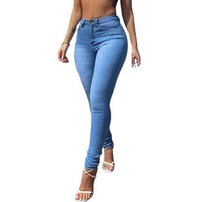 Skinny Pants Long Lasting Slim-fitting Full-Length Leggings Skinny Trousers Mid-Waist Eye-catching Denim Pants for Girl Light Blue