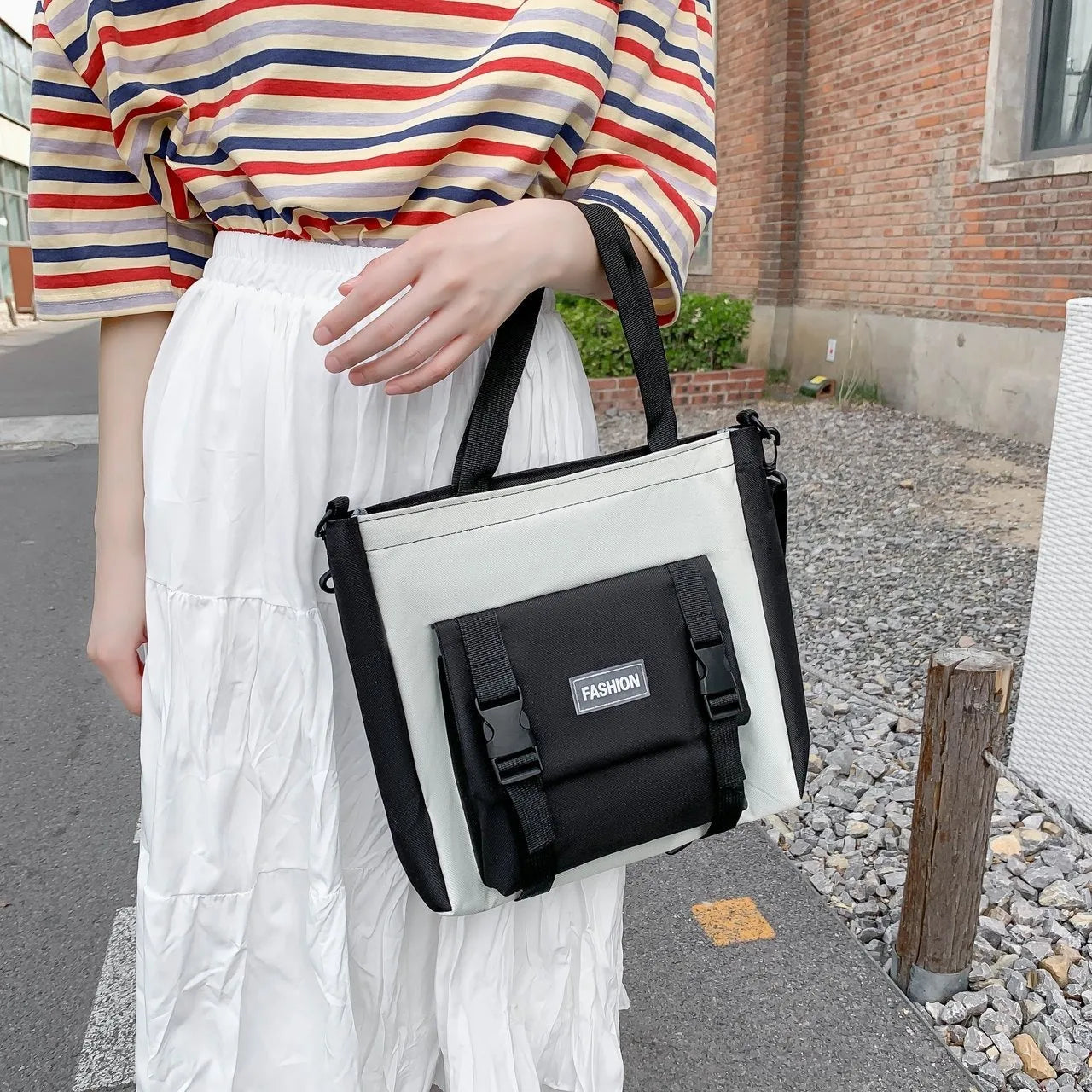 Four Piece Set of Student Backpack for Women in Korean Version Casual Canvas High School Campus with Large Capacity