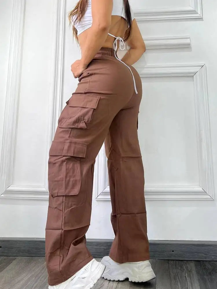 New Straight Cargo Pants Women High Waist Baggy Trousers Casual Wide Leg Slim Vintage Y2K Streetwear Pocket Fashion Casual Pants Badiee Stylez