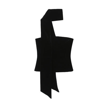 TRZA Women Sexy Fashion With Scarf Strapless Bustier Tops Straight Neck Side Zipper Female Camis Mujer as picture