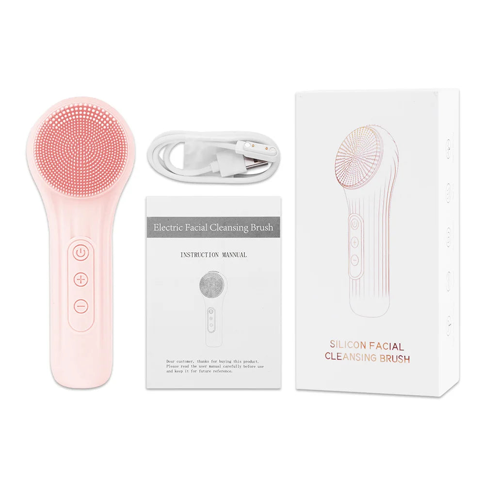 Sonic Silicone Facial Brush Cleaner Vibration Roller Massage Pore Deep Cleansing Scrubber Waterproof Face Exfoliating Cleanser pink