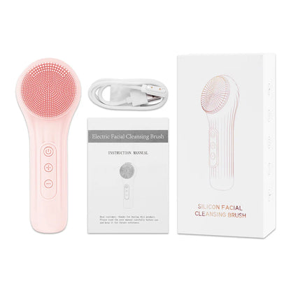 Sonic Silicone Facial Brush Cleaner Vibration Roller Massage Pore Deep Cleansing Scrubber Waterproof Face Exfoliating Cleanser pink