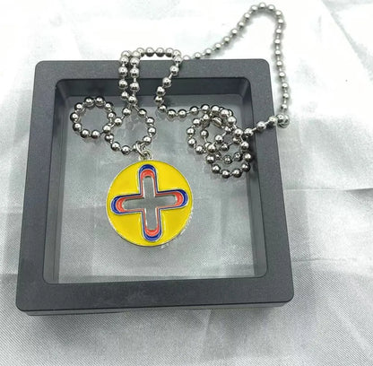 New Trendy Brand Cross Round Brand Dripping Oil Pendant Necklace Hip Hop Niche Design Personality Net Red Same Necklace new yellow