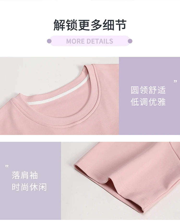 Newest Summer Casual Pajamas Set Women 100% Cotton Sleepwear Female Short Top+Calf-Length Pant Pyjamas