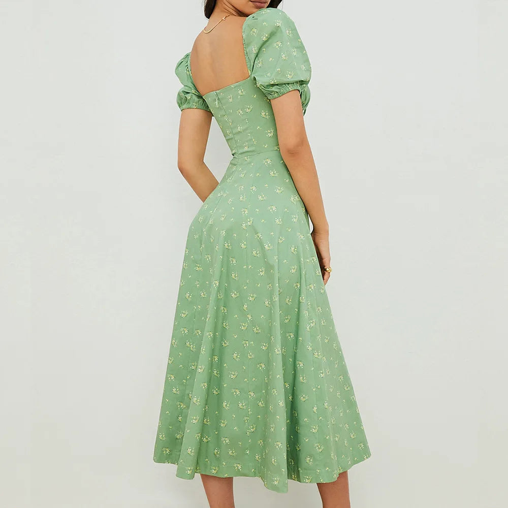 Summer Women Puff Sleeve Floral Printed Dress,Long Dresses,Woman Clothing,Dress Women,Women's Elegant Dresses,Sexy Costume Women