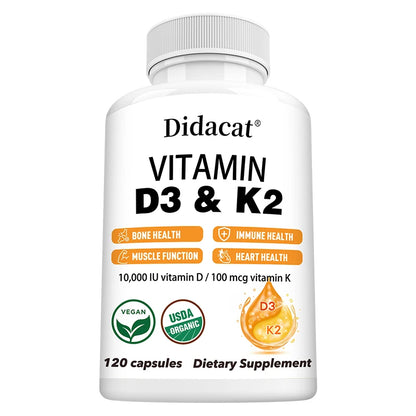 D3 & K2 Vitamins Supplement - Supports Heart, Bone, Muscle, Immune & Joint Health, 10,000 IU Vitamin D & 100mcg Vitamin K 120count United States