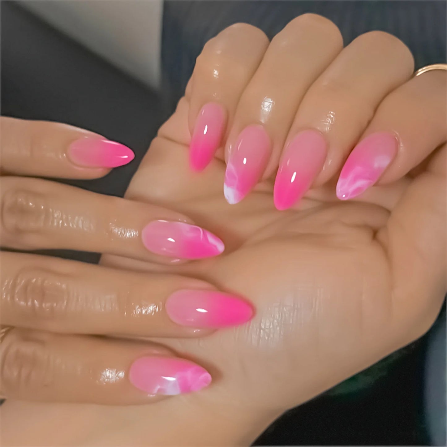 24pcs Black Gradients Long Paragraph Fashion Manicure Patch Reusable Adhesive False Nails Almond Fake Nails Press On Stiletto style13