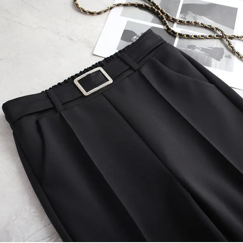 Office Lady Elegant Fashion Flare Pants Spring Autumn Diamonds High Waist All-match Solid Women Casual Straight Trousers 2022 Badiee Stylez