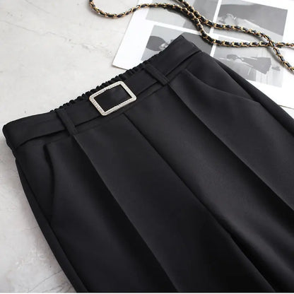 Office Lady Elegant Fashion Flare Pants Spring Autumn Diamonds High Waist All-match Solid Women Casual Straight Trousers 2022 Badiee Stylez